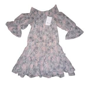 NWT MISA Los Angeles "Giroux" Baby Pink Off Shoulder Floral Mini Dress Size S